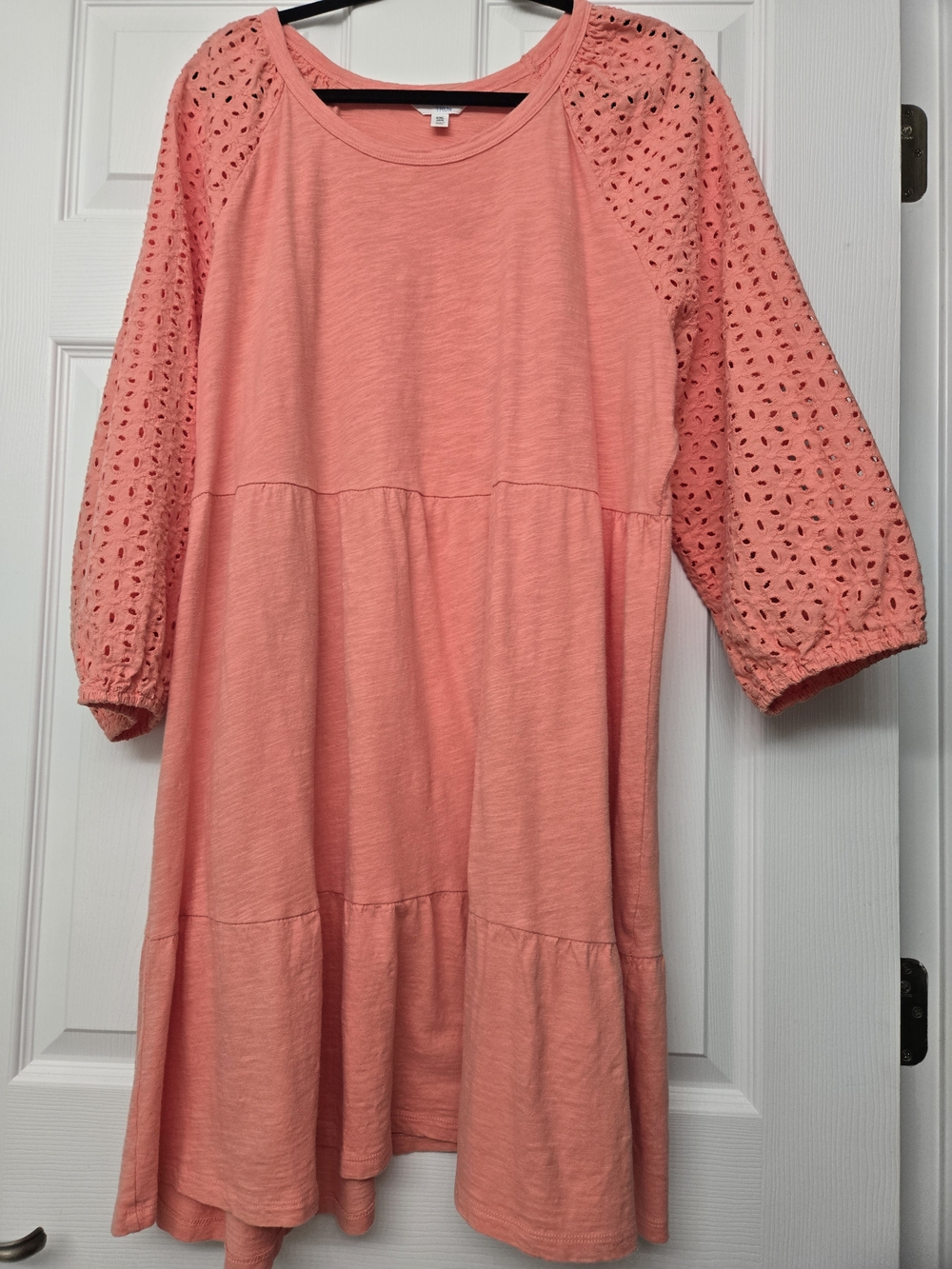 Coral Eyelet Sleeve Tiered Dress